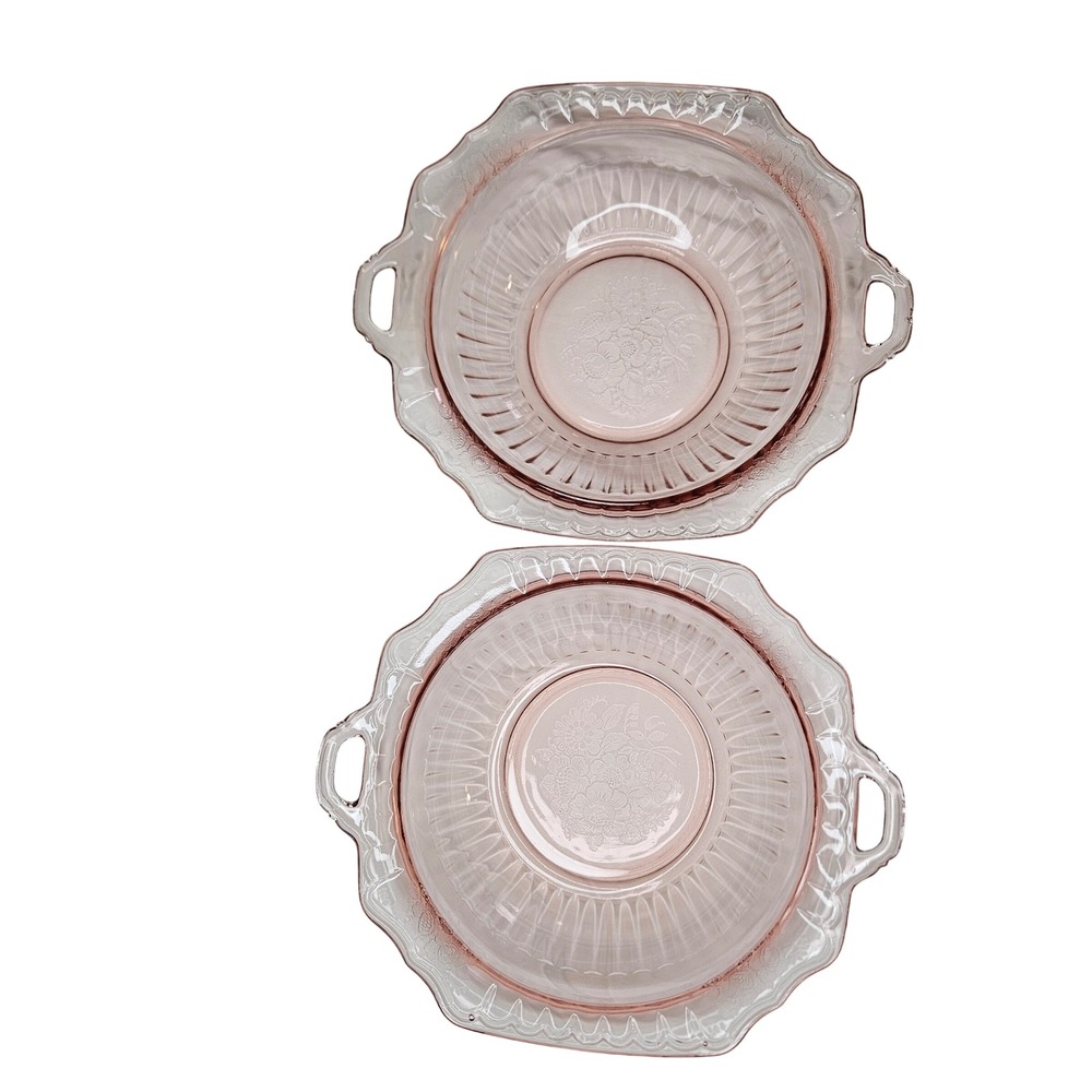 Federal Glass Rose Mayfair Pattern Pink Depression Glass Serving‎ Bowls Set of 2